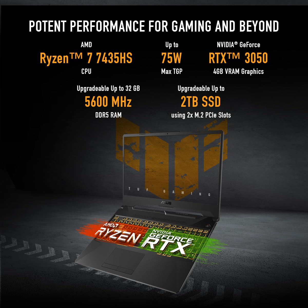 ASUS TUF Gaming A15 (Graphite Black, 16GB RAM, 512GB SSD) - Certified Refurbished | Ryzen 7 7435HS | RTX 3050 (75W TGP) - Image 2