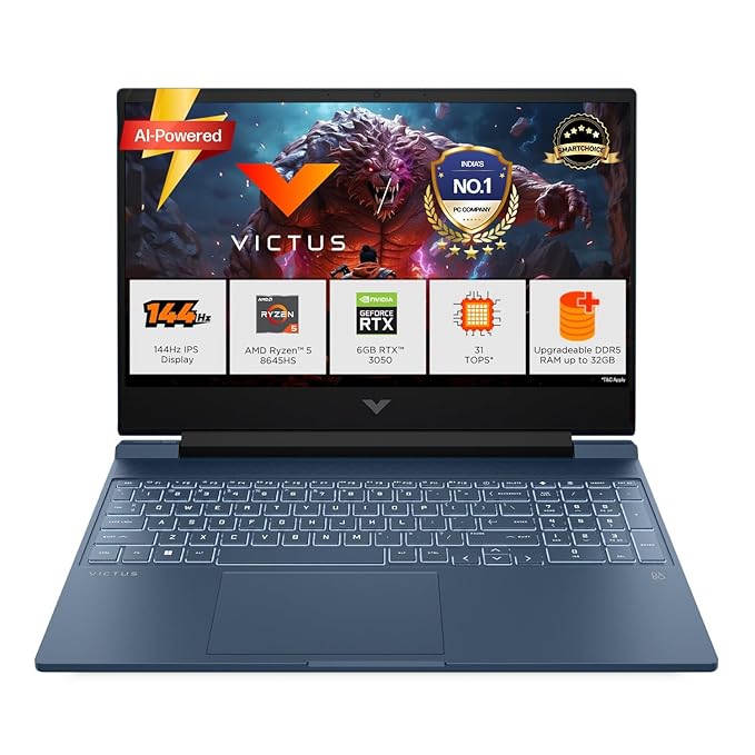 HP Victus Gaming Laptop (Mica Silver, 16GB DDR5, 512GB SSD) - Certified Refurbished | AMD Ryzen 5 8645HS | RTX 3050 6GB Graphics
