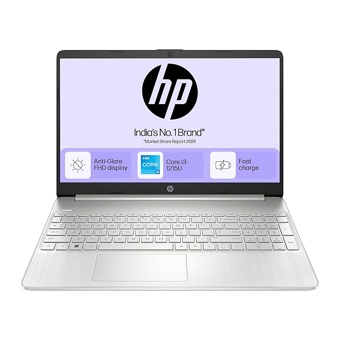 HP 15s (Natural Silver, 8GB RAM, 512GB SSD) - Certified Refurbished | 12th Gen Intel Core i3-1215U | 15.6" Anti-Glare FHD Display