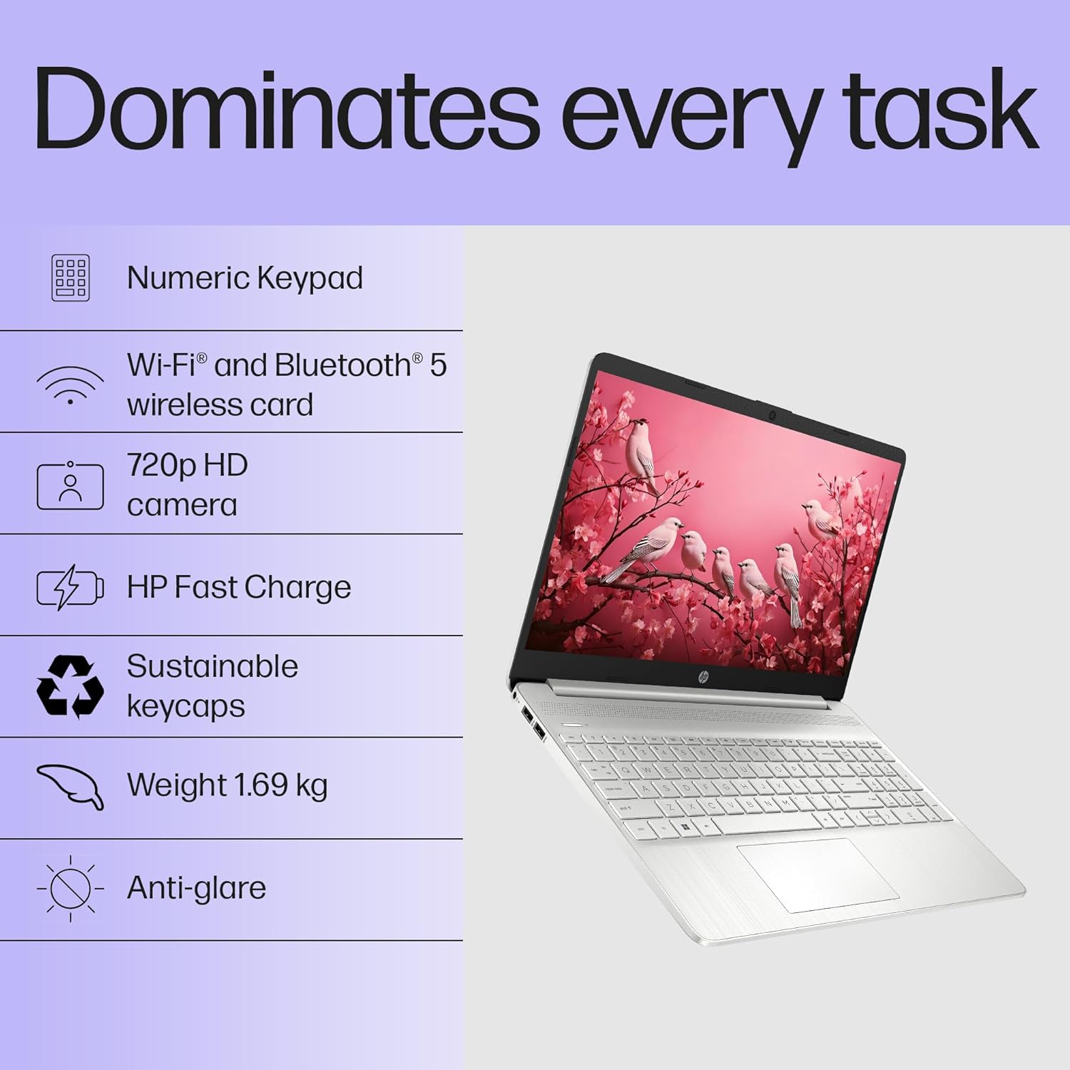 HP 15s (Natural Silver, 8GB RAM, 512GB SSD) - Certified Refurbished | 12th Gen Intel Core i3-1215U | 15.6" Anti-Glare FHD Display - Image 4